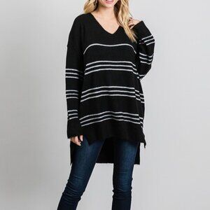 NWT Black V-Neck Sweater With Silver Stripes